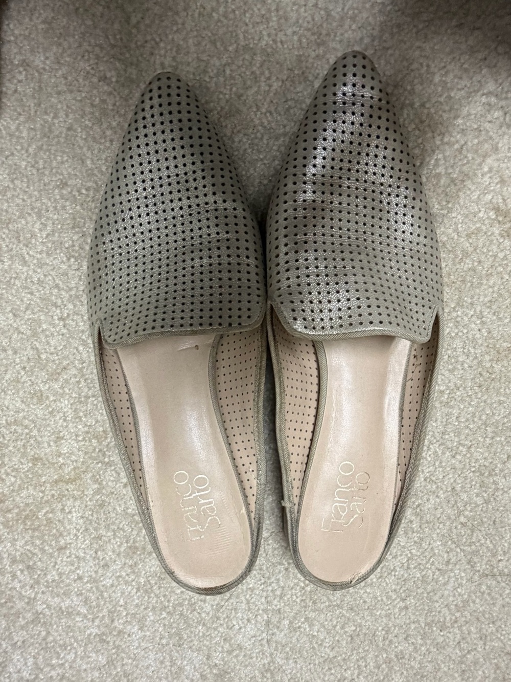 Franco Sarto Perforated Pointed-Toe Slip-On Flats in Gold